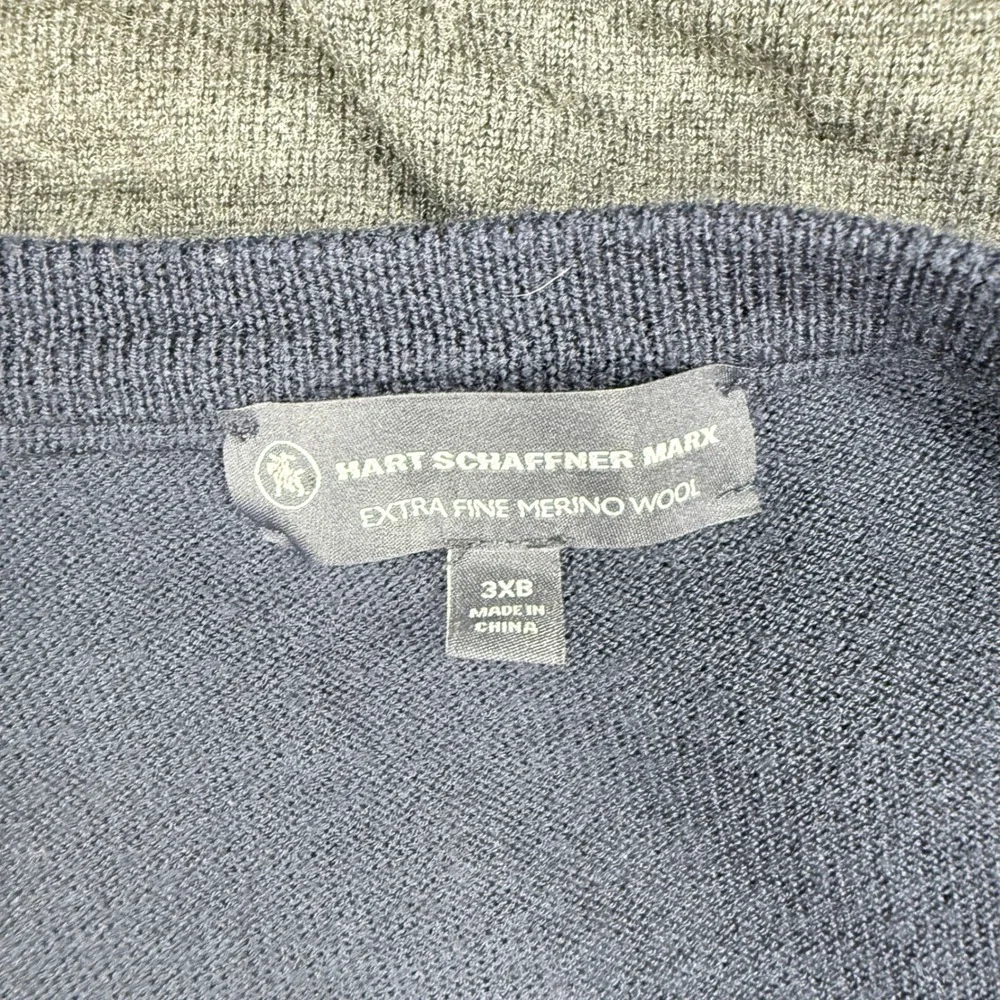 Lot of 2 Hart Schaffner Marx Extra Fine Merino Wool V-Neck Sweaters Mens 3XB